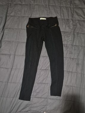 Zara Black Ponte Leggings with Gold Zip Accents